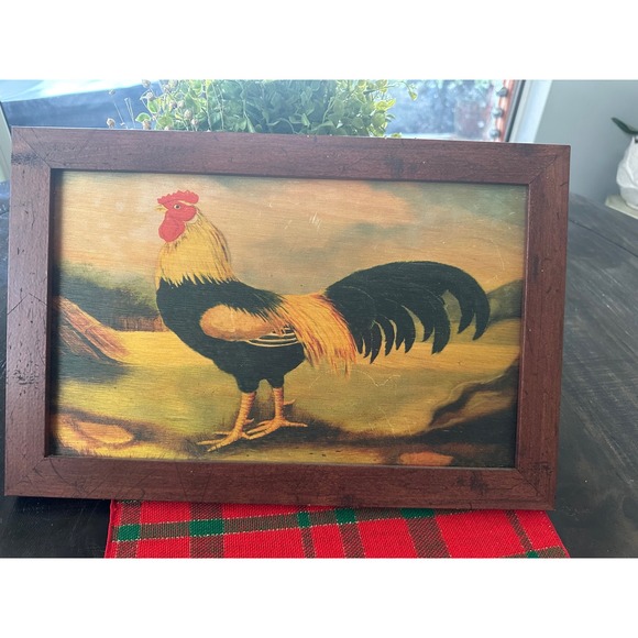Alexandra Churchill Other - Antique Art on Wood French Rooster II Framed Print by Alexandra Churchill